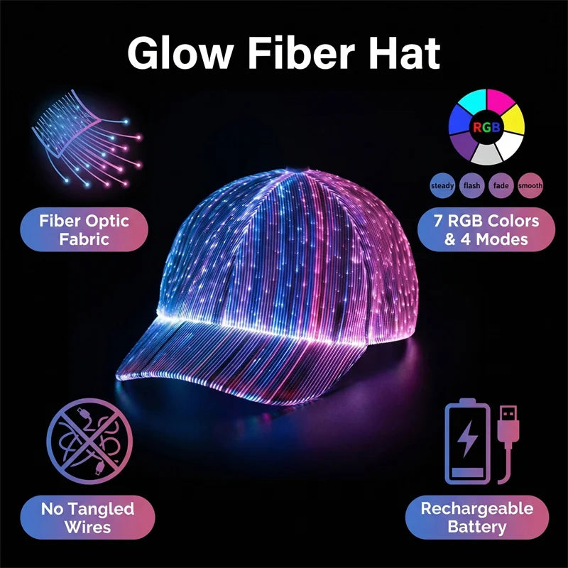 LED Fiber Optic Baseball Cap | Glowing Hip-Hop Hat for Parties