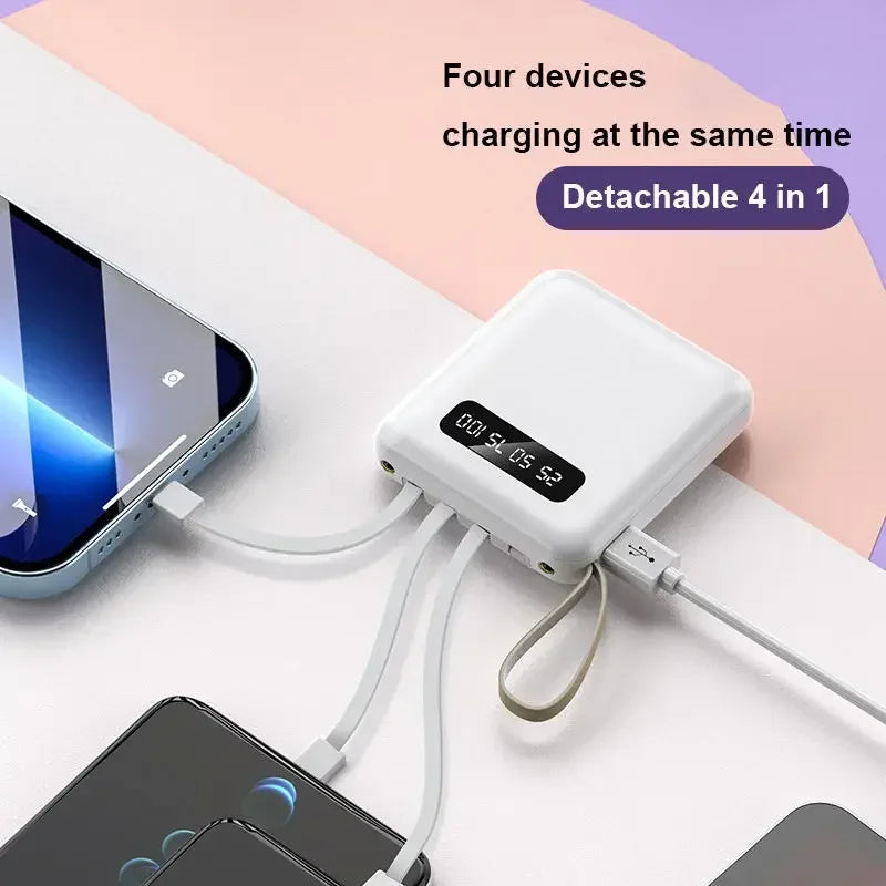 High-Capacity Mini Power Bank with LED Display & Built-in Cable