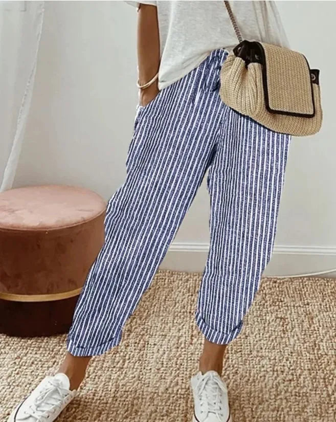 Stylish Women's Loose Stripe Printed Casual Pants for Summer