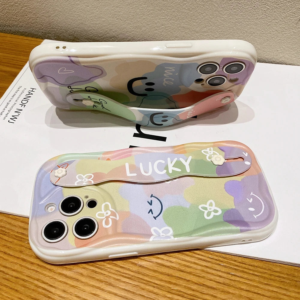 Happy Face Wrist Strap Case | Cute Phone Holder for All Models
