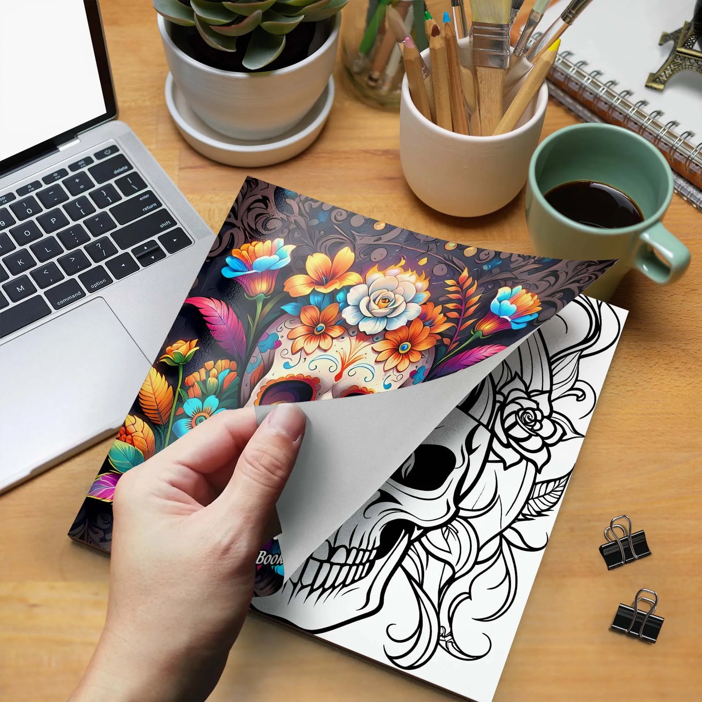 Tattoo Pattern Coloring Book | Skull in Rose Abstract Art