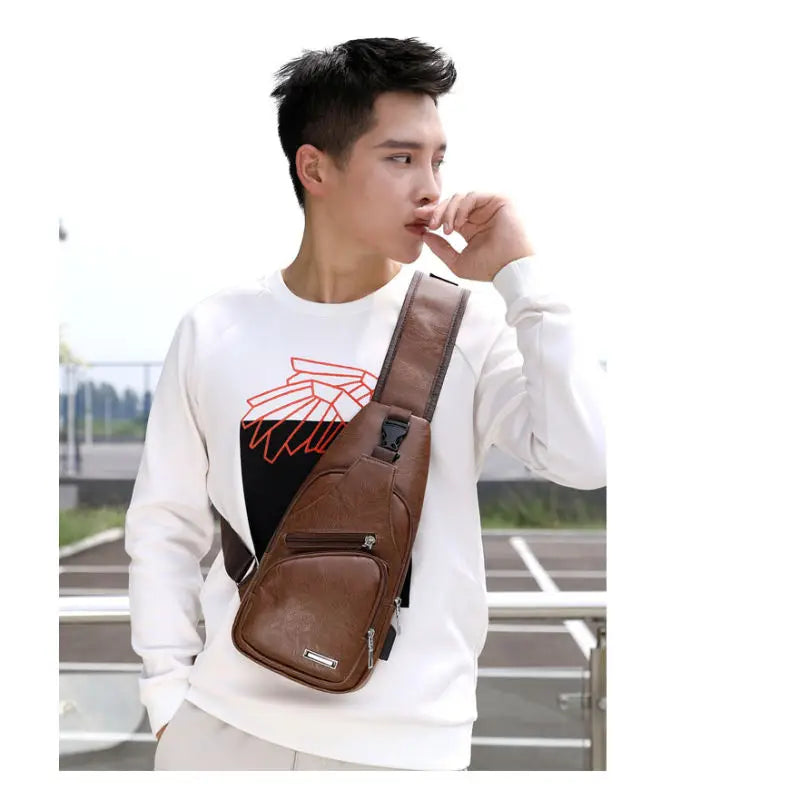 Men's Chest Bag with Headphone Hole | Versatile USB Shoulder Pack
