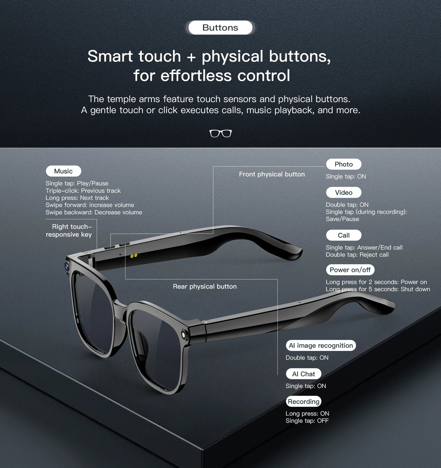 Men's AI Smart Glasses | Dual Camera Translation & Bluetooth Calling