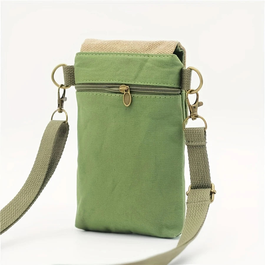Korean-Style Women's Cross-Body Canvas Mobile Phone Bag