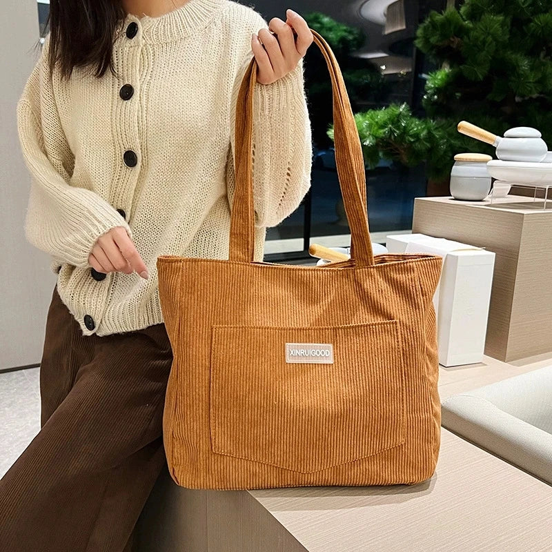 Stylish Women's Corduroy Shoulder Tote Bag | Large Capacity Handbag