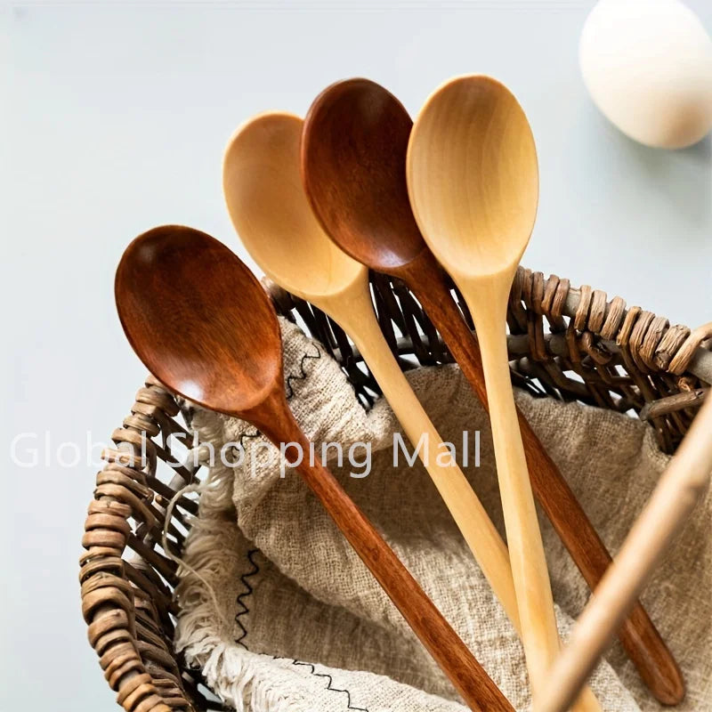Cucharas de Sopa de Madera Ecológicas | Juego de 6 Utensilios de Mango Largo