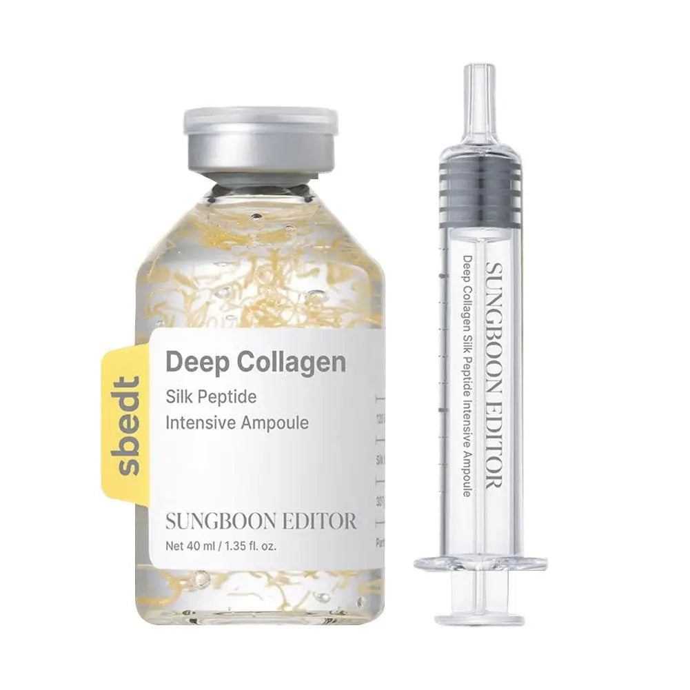 Deep Collagen Silk Peptide Intensive Ampoule — 40ml Wrinkle Reduction Essence, Skin Repair & Hydrating Firming Facial Serum with Targeted Syringe Applicator