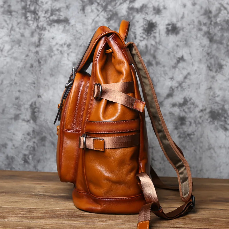 Mochila retro de cuero para hombre | Elegante bolso de viaje y escolar