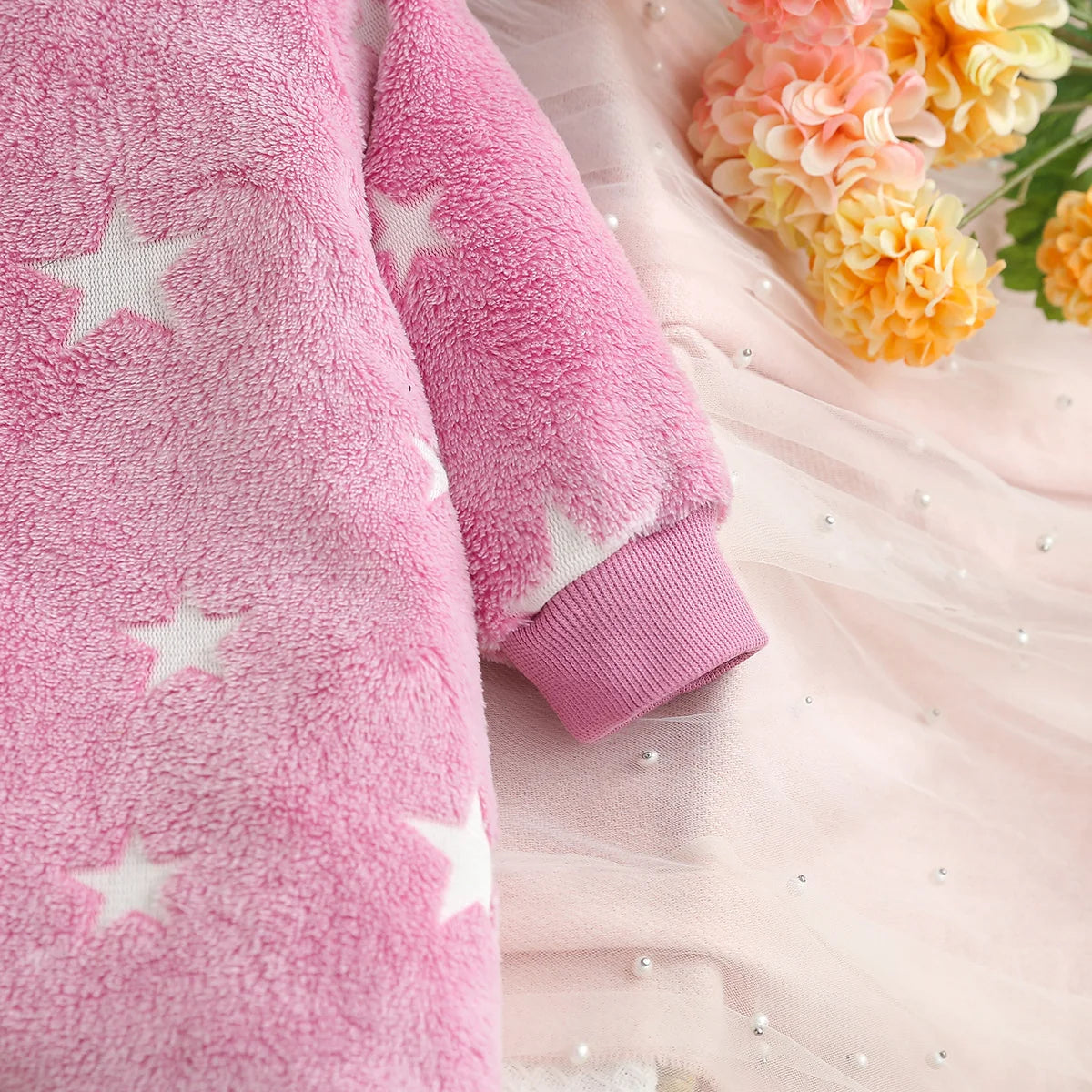 Girls Winter Plush Zipper Hooded Romper Suit | Soft and Cozy Baby Clothes