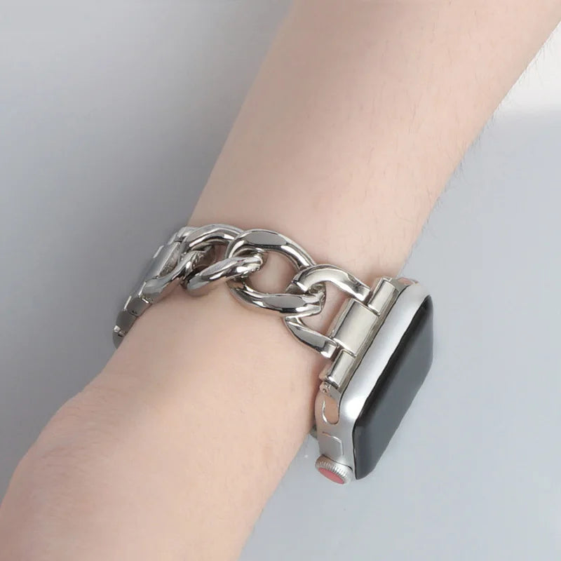 Bold Stainless Steel Cuban Link Bracelet for Smartwatches