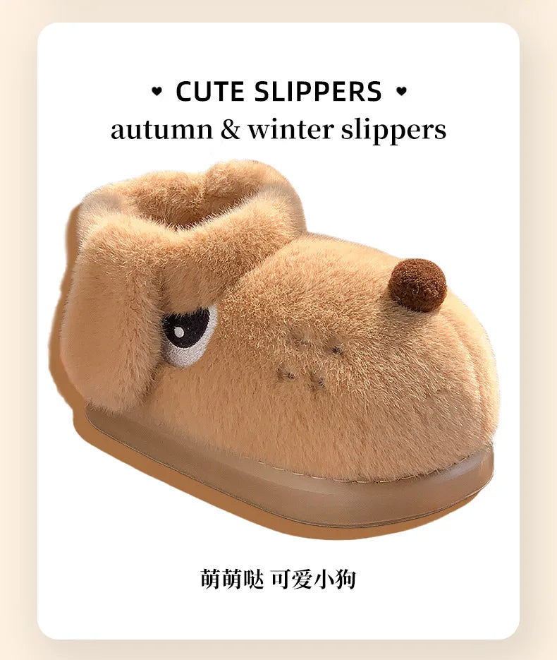 Women's Cute Cartoon Dog Plush Slippers | Fluffy Warm House Shoes