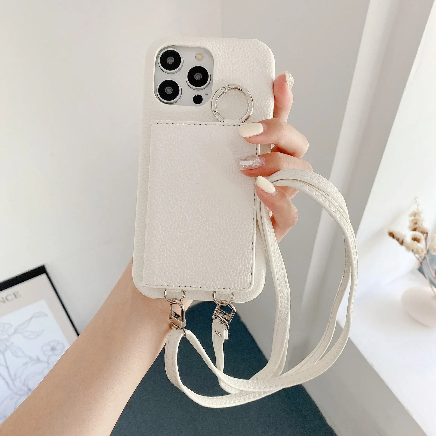Elegant Ring Holder Mirror Card Slot Case for iPhone