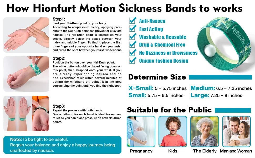 Acupressure Wristbands for Motion & Morning Sickness Relief