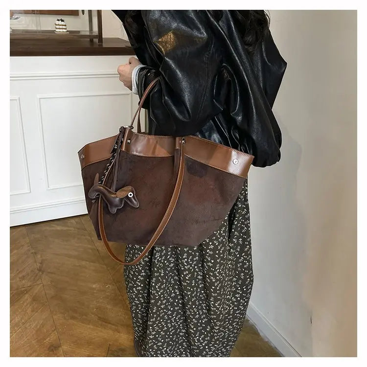Bolso de hombro de piel suave de gamuza para mujer | Estilo casual de lujo