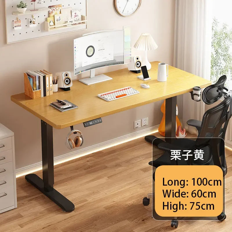 Electric Height Adjustable Solid Wood Computer Desk for Home & Office