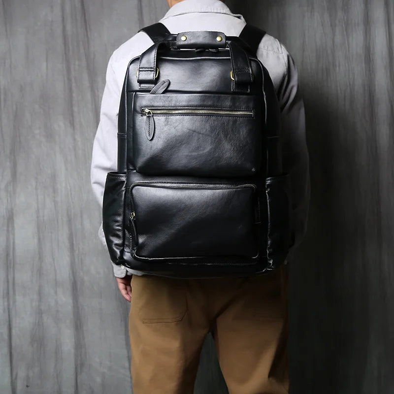 Large Capacity Retro Leather Men's Backpack for Travel & Work