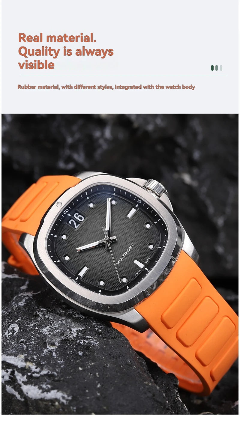 22mm Rubber Watch Strap | Stylish Black/Grey Fluoroelastomer Band