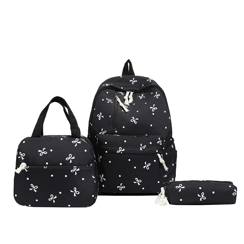 Stylish Bow Print School Bag Set | Rucksack, Handbag & Pencil Case