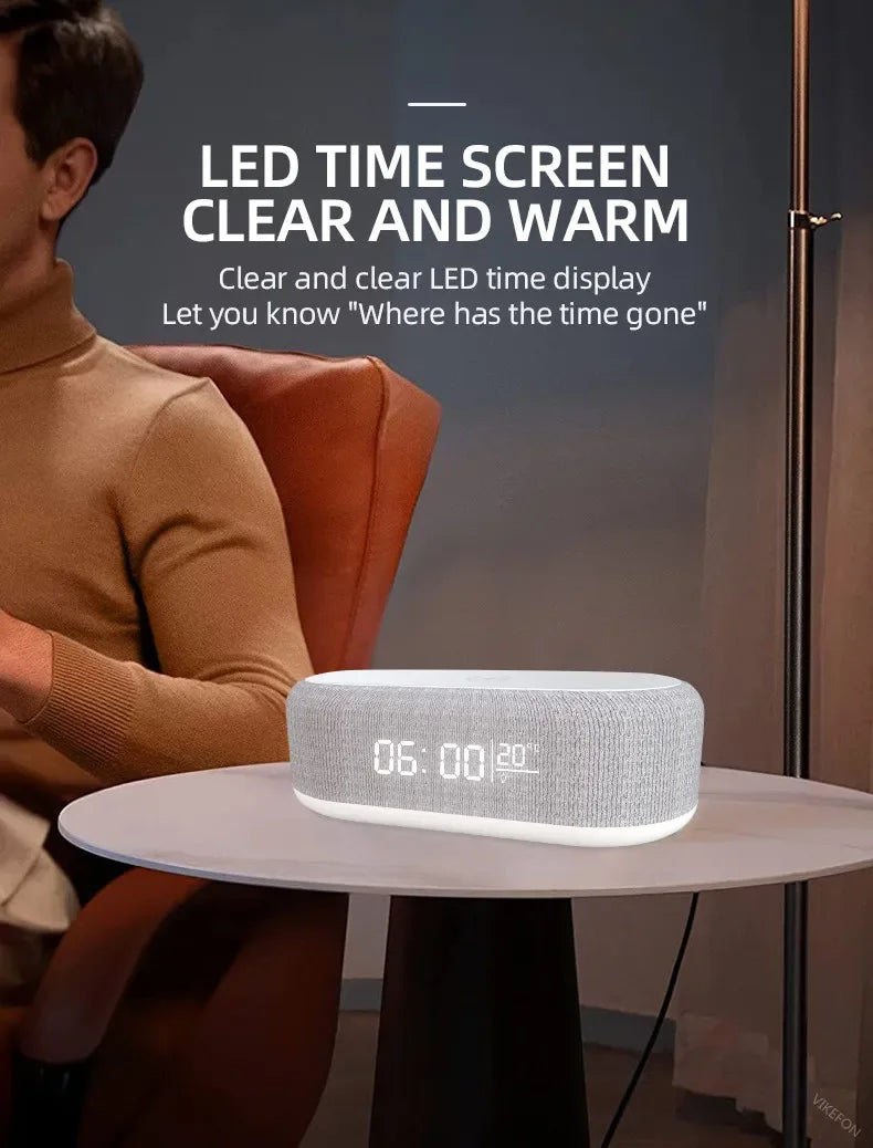 15W Wireless Charger Alarm Clock with LED Night Light — Multifunction Bedside Dock, Digital Thermometer & Time Display for iPhone 17 / 16 / 15 / 14 / 13 & Qi-Compatible Phones