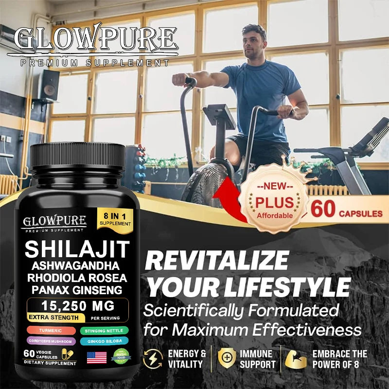 8 in 1 Shilajit Supplement with Ginseng & Ashwagandha for Optimal Health