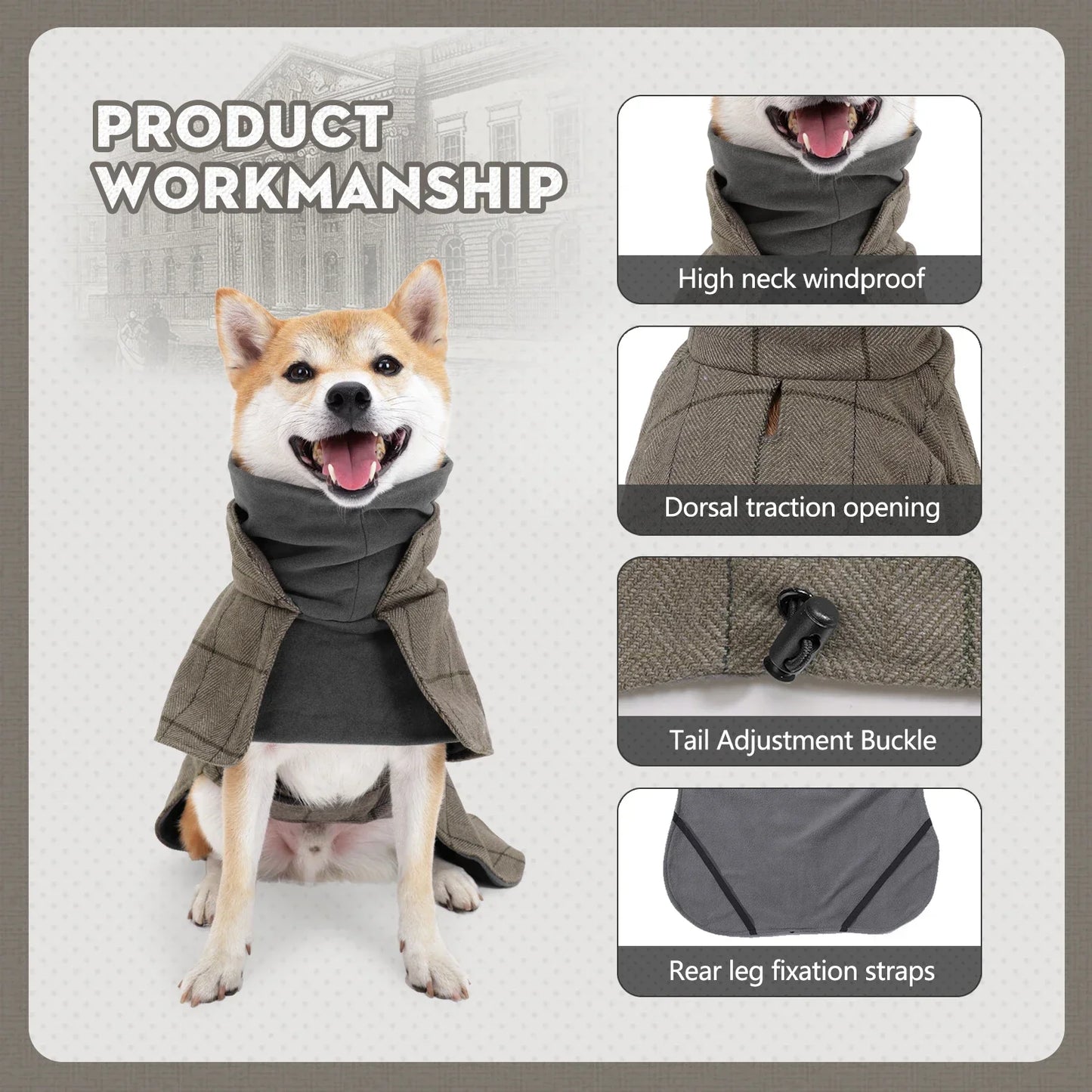 Chaqueta para perros a cuadros impermeable y cortavientos | Ropa de invierno acogedora para mascotas