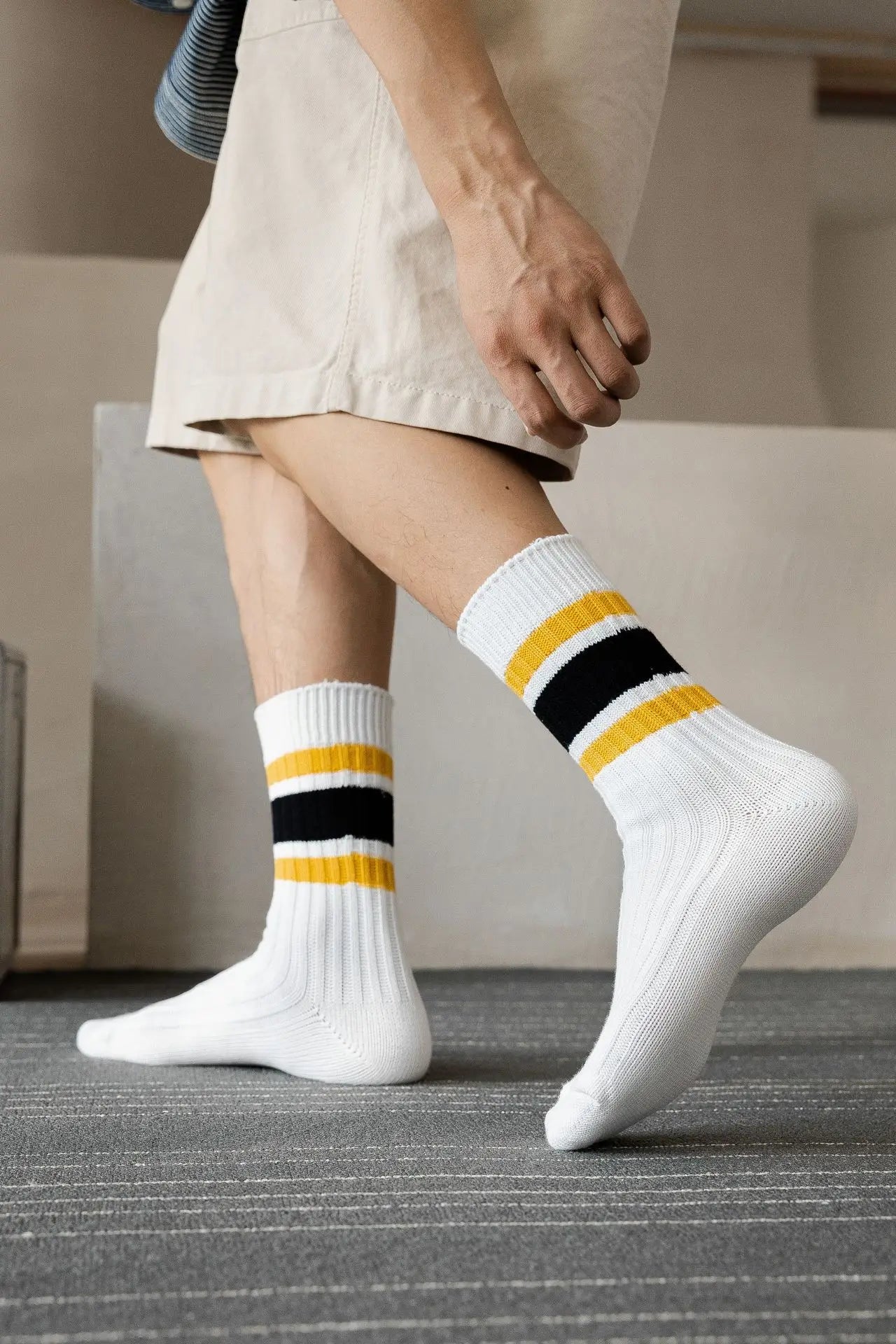 Men's Japanese Style Striped Crew Socks | Cozy Cotton Comfort