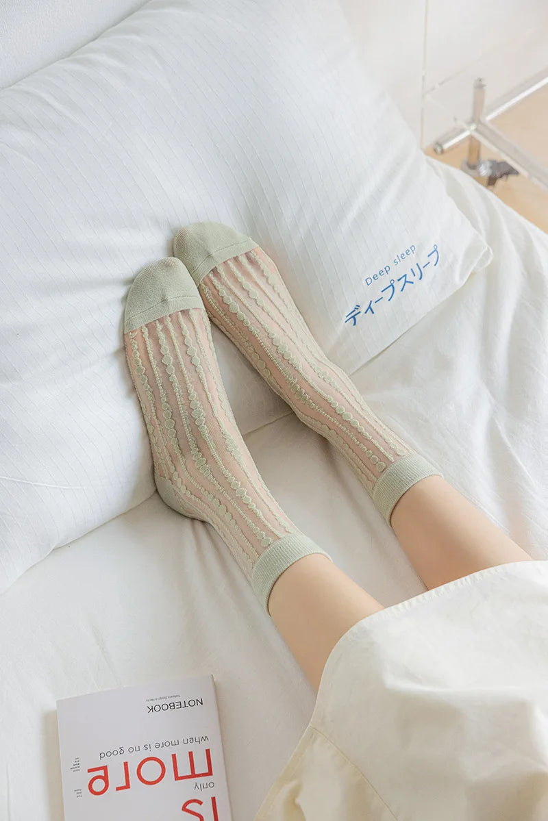 Cute Striped Kawaii Socks for Women | Ultra-Thin Summer Wear