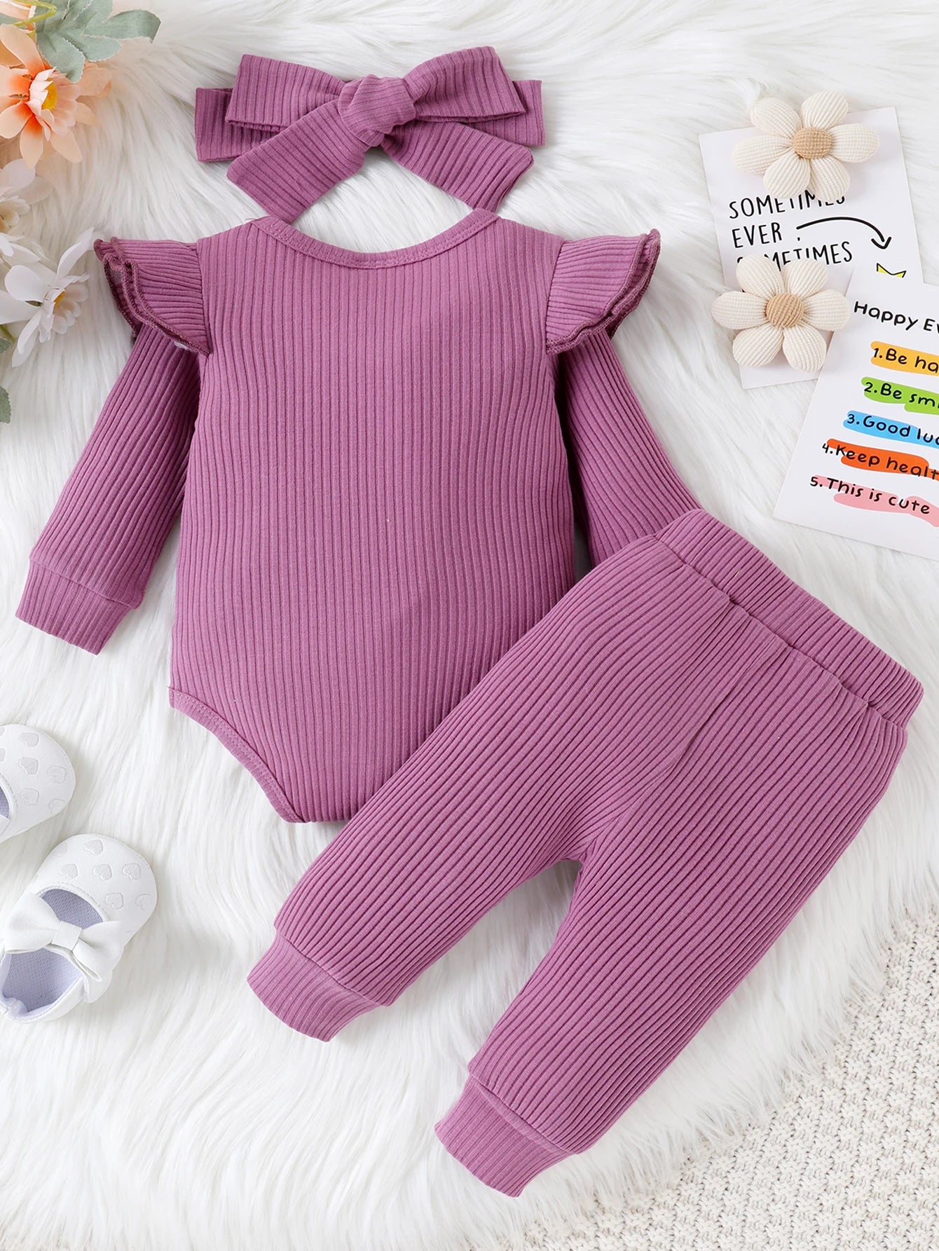 Adorable Baby Girl Fall 3PC Outfit Set | Cozy Bodysuit & Pants