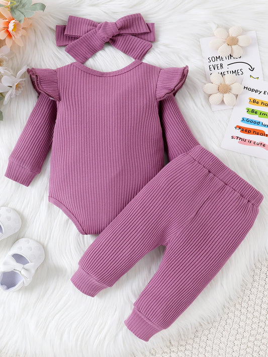 Adorable Baby Girl Fall 3PC Outfit Set | Cozy Bodysuit & Pants