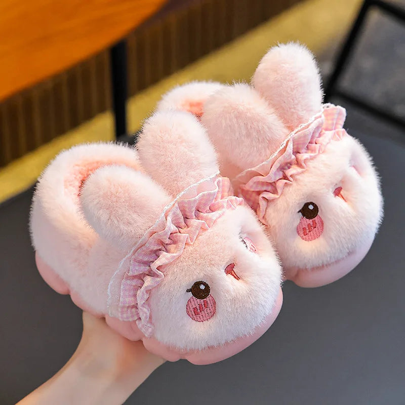 Cute Rabbit Plush Cotton Slippers for Kids | Soft Warm Indoor Shoes
