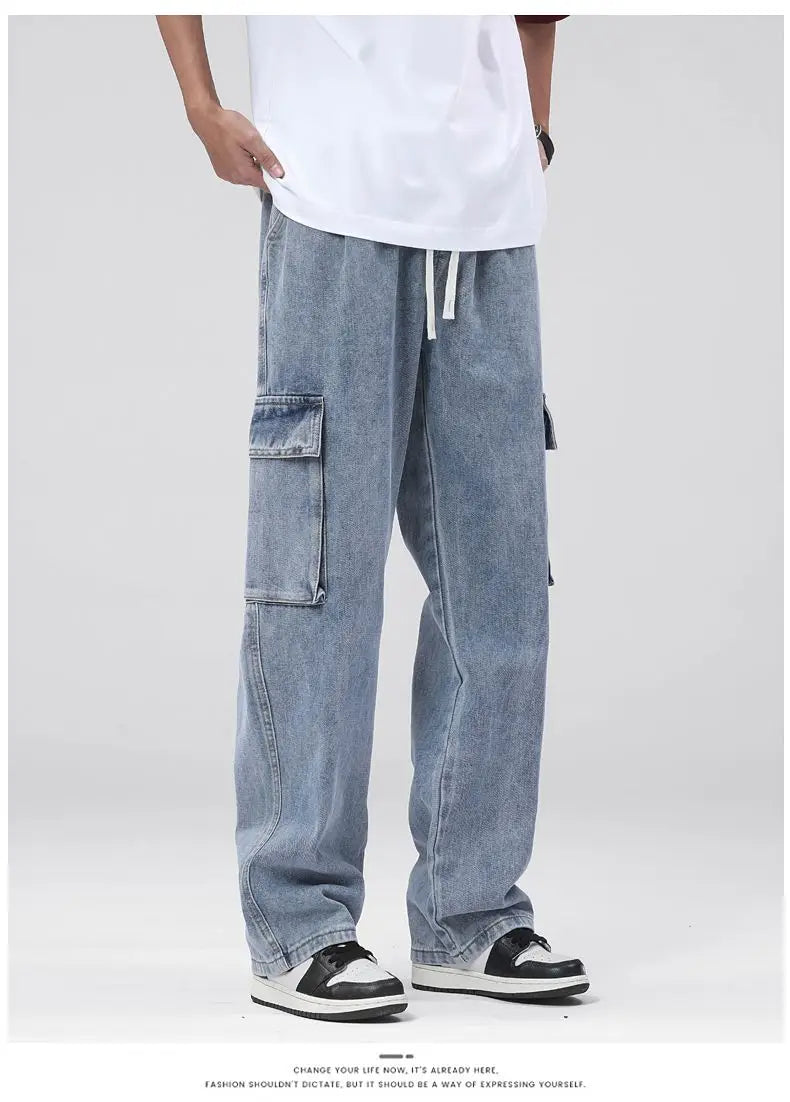 Men's Baggy Cargo Jeans with Elastic Waist | Casual Vintage Style