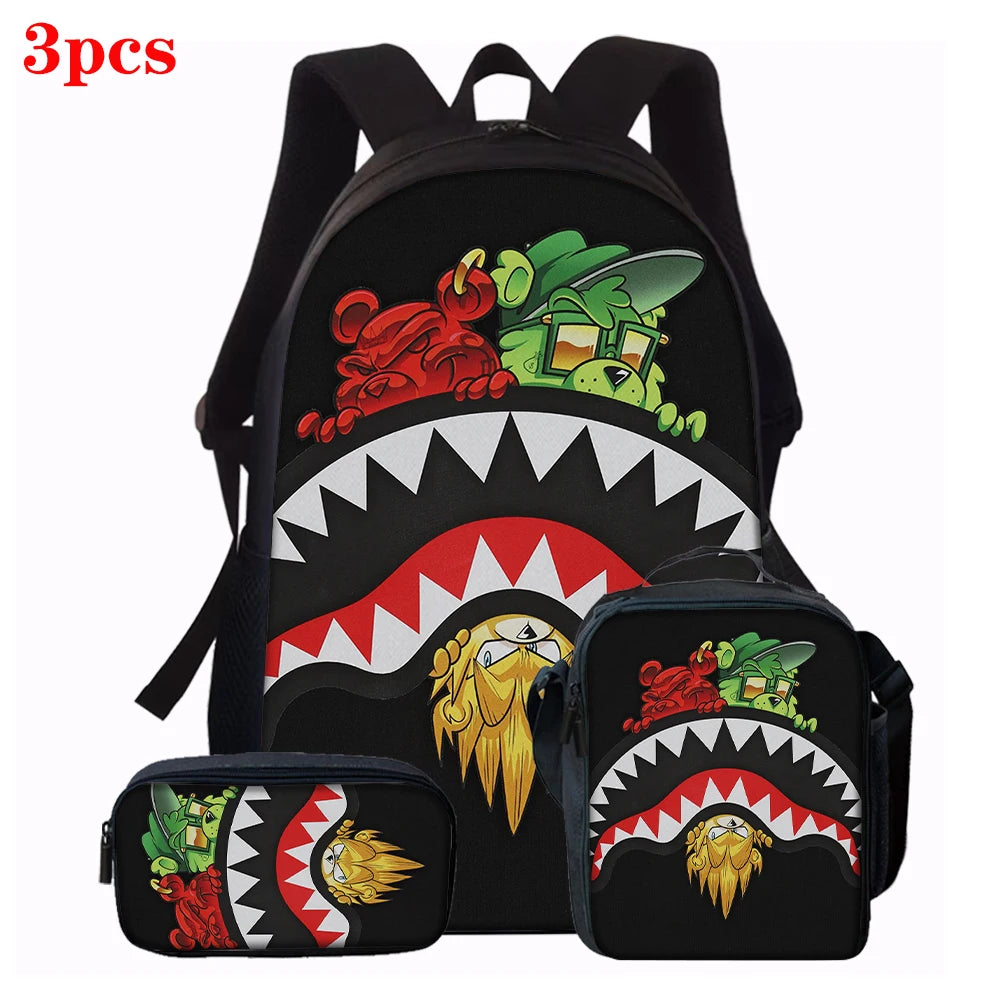 Trendy Shark Graphic Backpack Set | Perfect for School Adventures