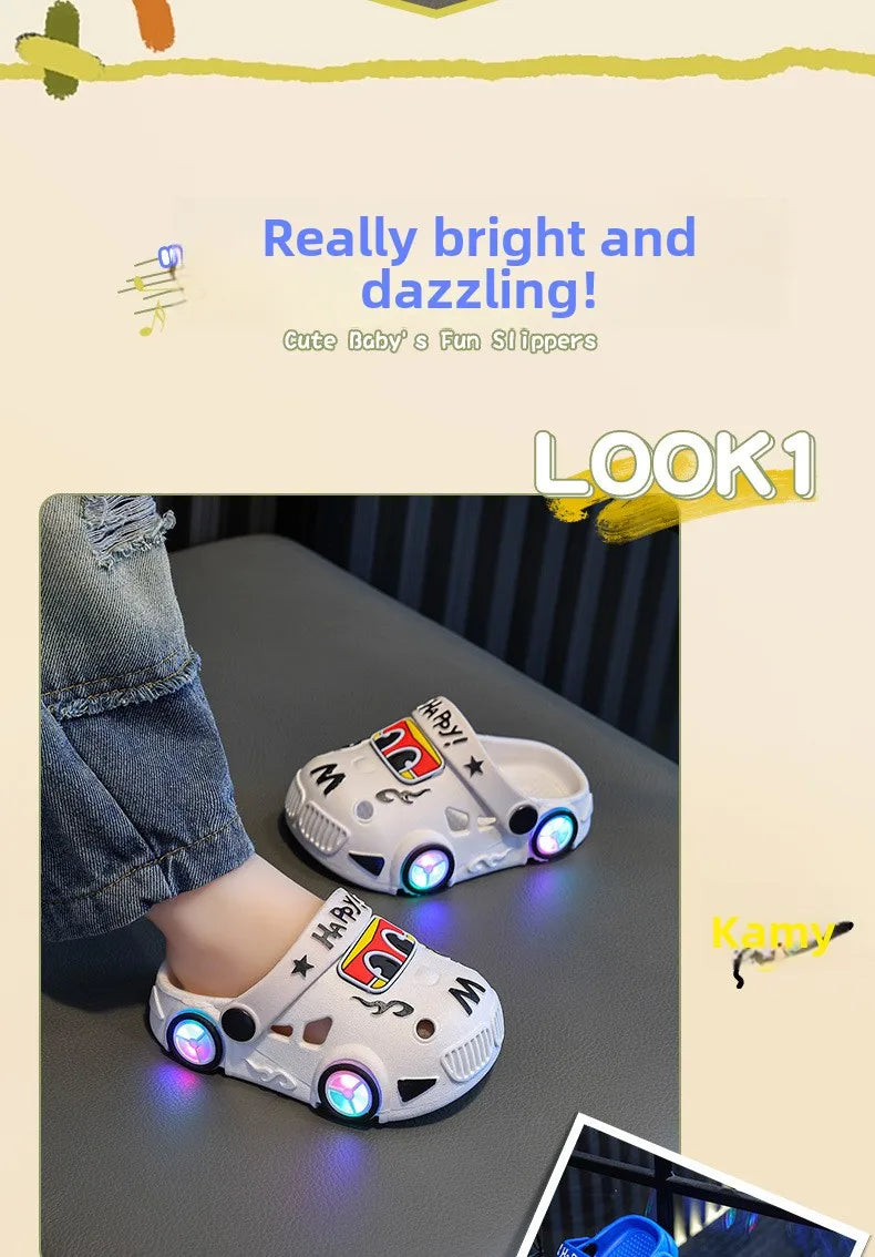 Children's Car Shaped Light Up Slippers | Fun Summer Footwear