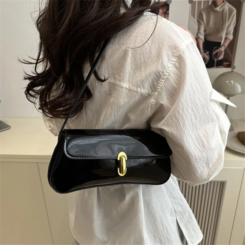 Stylish Shiny PU Leather Handbag | Versatile Women's Tote Bag