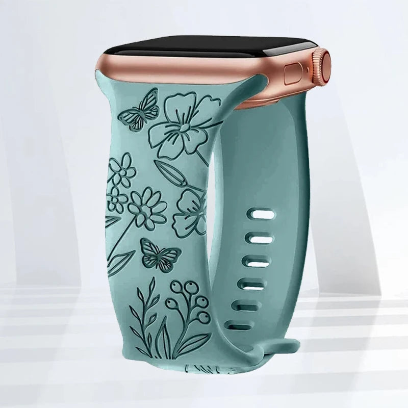Floral Engraved Silicone Strap | Elegant Replacement Band for Apple Watch
