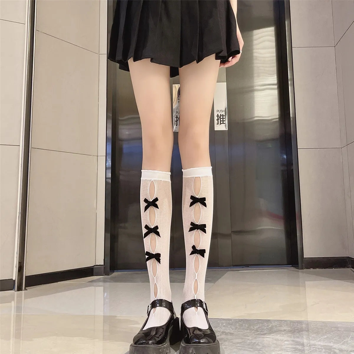 Kawaii Hollow Out Mesh Fishnet Socks | Cute Bow Long Stockings