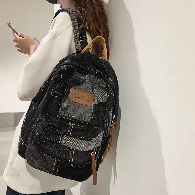Trendy Washed Denim Backpack | Stylish College Laptop Bag