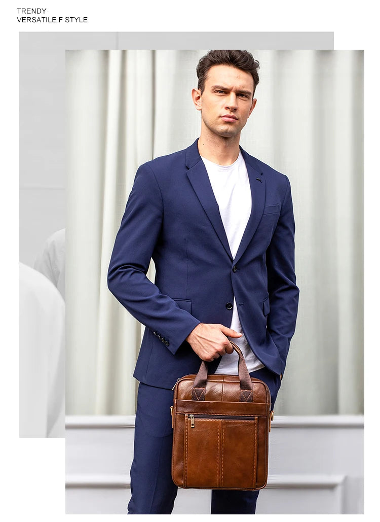 Bolso bandolera de cuero genuino para hombre | Elegante maletín para portátil