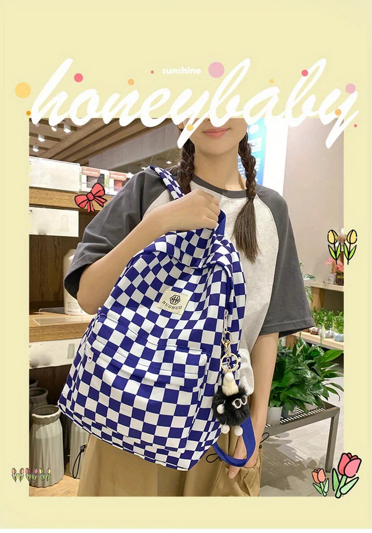 Stylish Checkerboard Backpacks for School Girls | Versatile & Trendy
