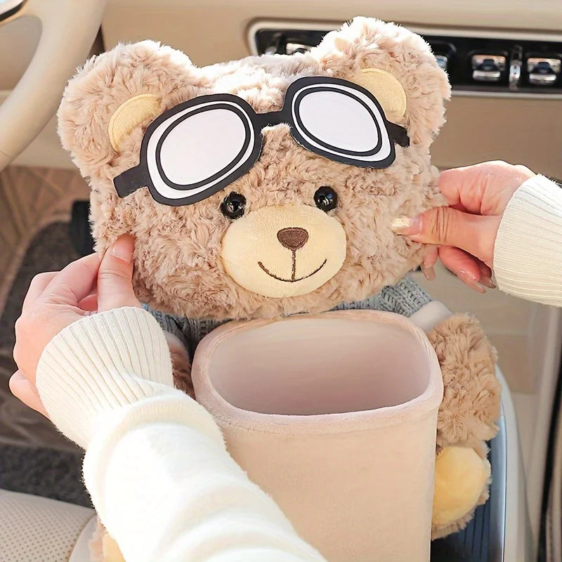 Adorable Teddy Bear Car Tissue Holder & Trash Can Organizer