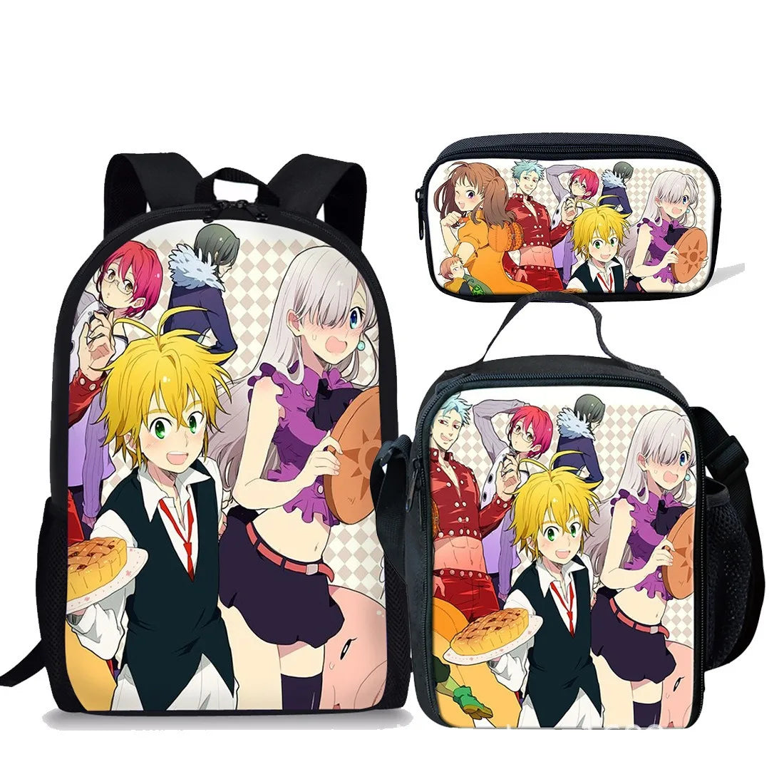Seven Deadly Sins Student Backpack Set | Versatile Meal & Pen Bag