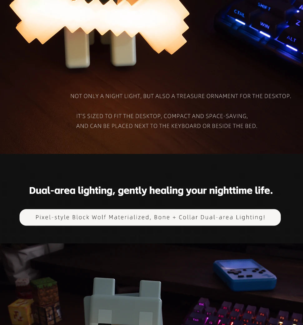 Cute Wolf Dog Night Light | RGB Gaming Room Decor & Desk Lamp