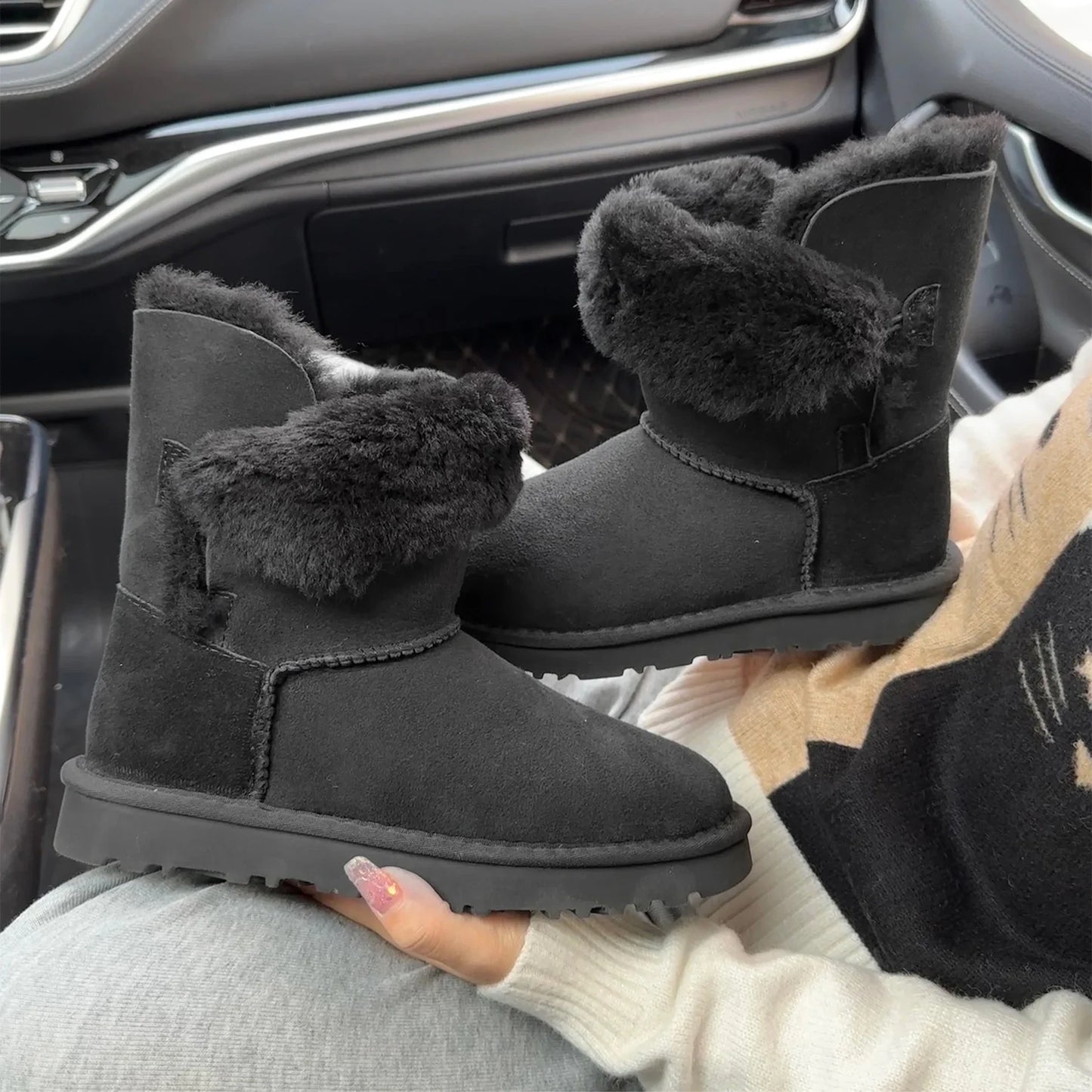 Women's Sheepskin Wool Snow Boots | Warm Fleece Lined Winter Boots