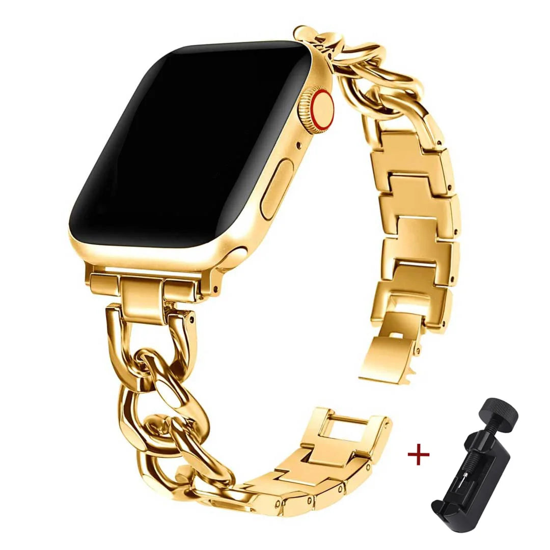 Bold Stainless Steel Cuban Link Bracelet for Smartwatches