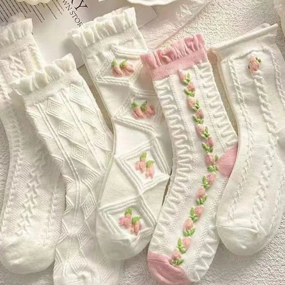 Cute Lace Mid Leg Socks | Ruffled Harajuku Style for Girls