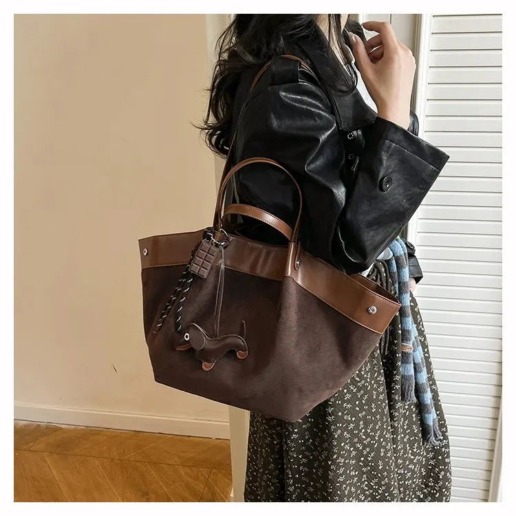 Bolso de hombro de piel suave de gamuza para mujer | Estilo casual de lujo