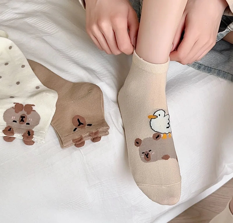 Breathable Cartoon Bear & Capybara Socks | Fun Summer Comfort