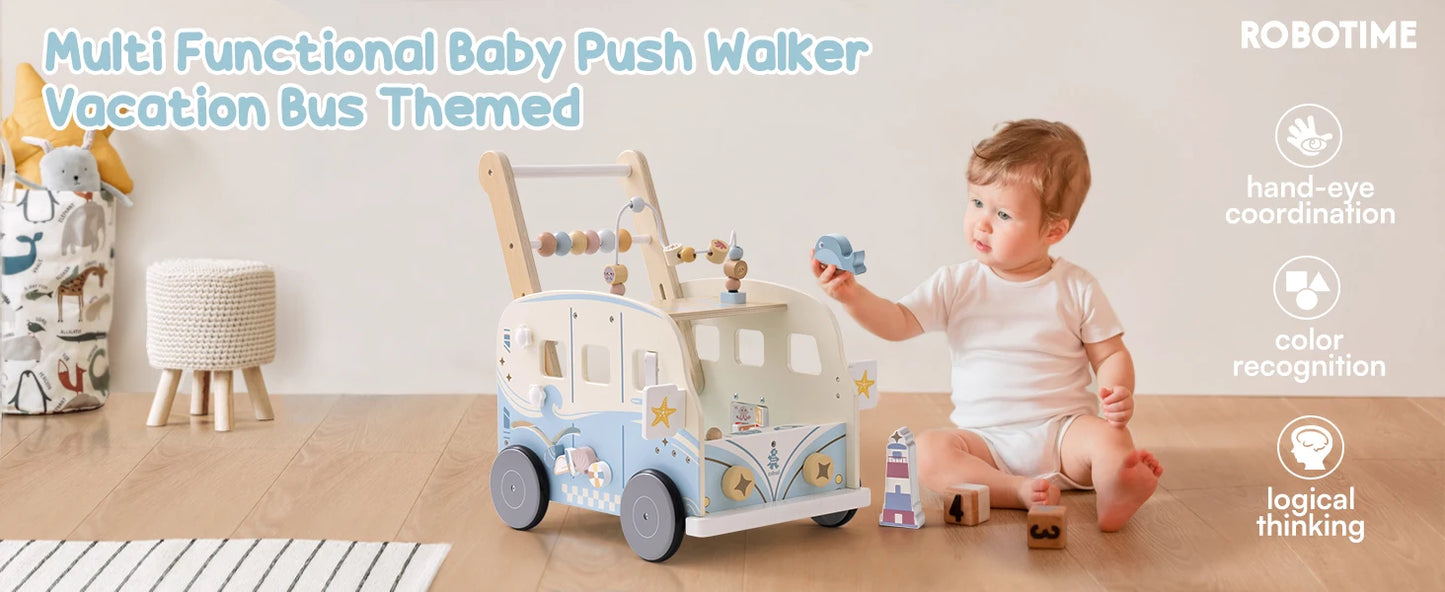 Multifunctional Wooden Baby Walker | Engaging Activity Push Toy