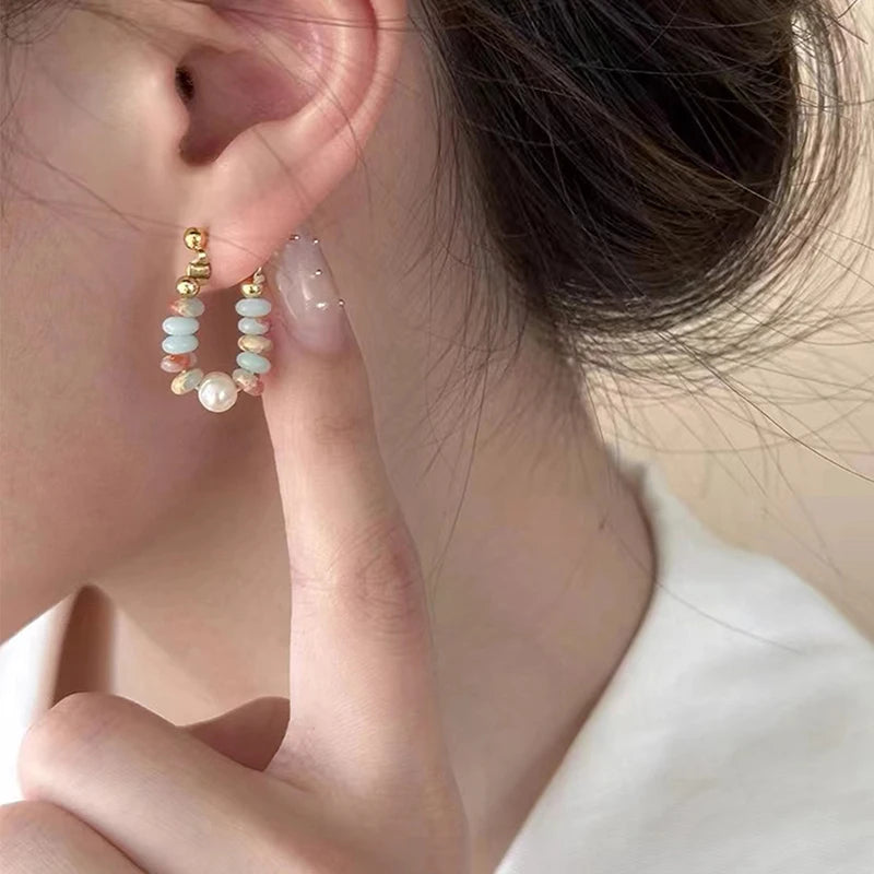 Elegant Natural Stone Beaded Pearl Pendant Earrings for Women