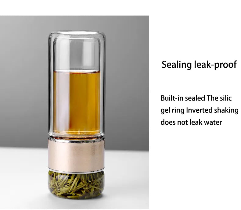 High Borosilicate Glass Tea Water Bottle | Double Layer Infuser